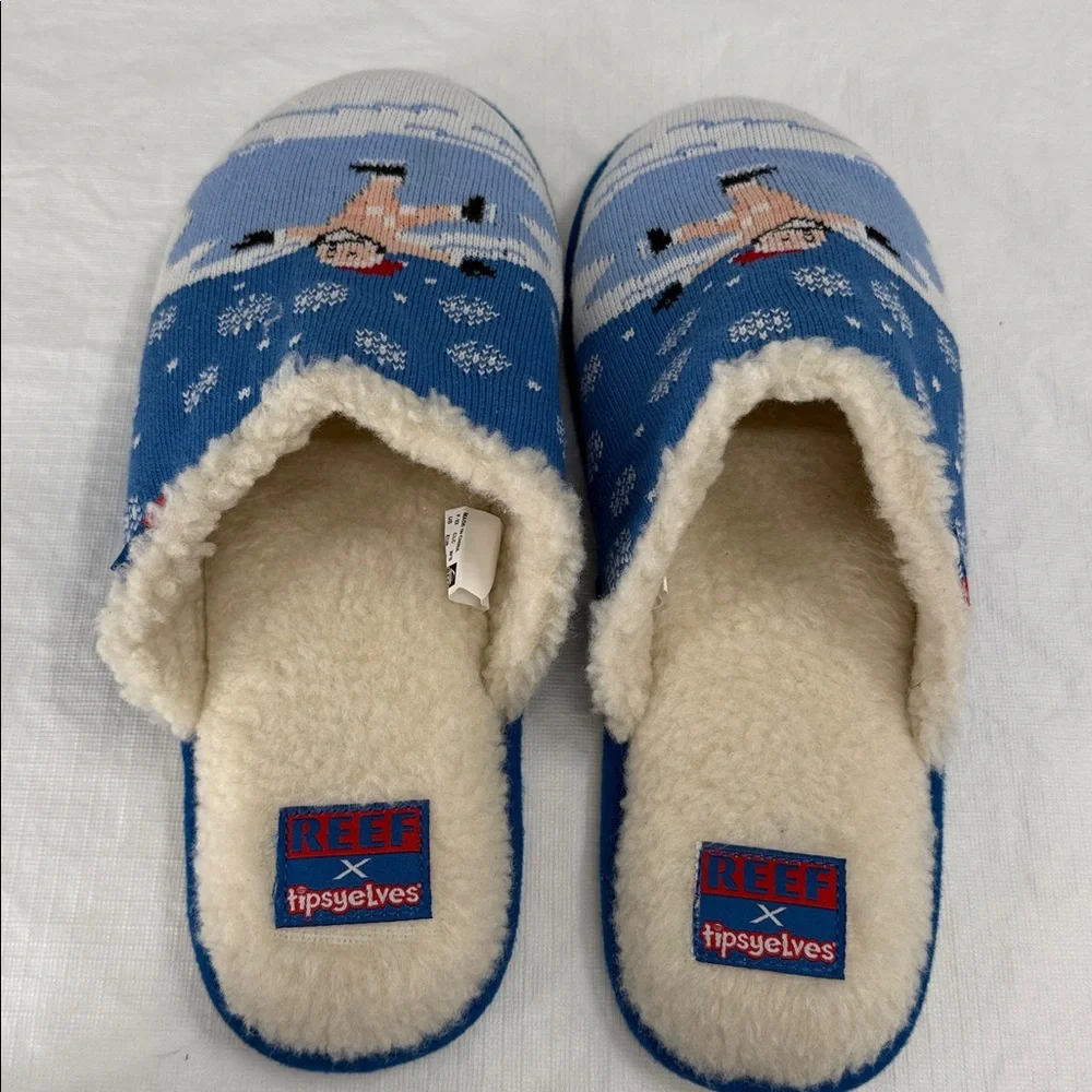Reef x Tipsy Elves Slippers Wm Large EU 38/39 Blue Nude Naked Skating Santa Snow - Picture 5 of 9